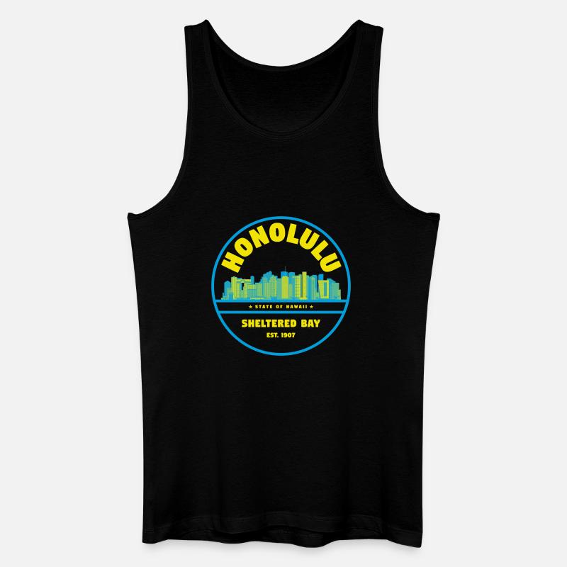 Honolulu Skyline Retro Abzeichen - Männer Bio Tank Top - Schwarz