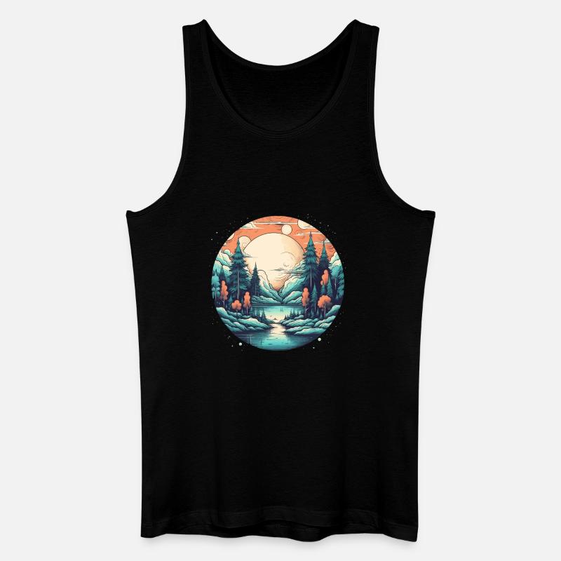 Mondlichtwald am See - Männer Bio Tank Top - Schwarz