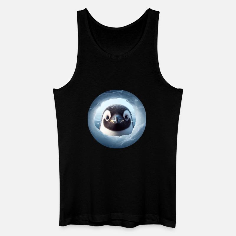 Pinguin schaut durch Schnee Loch - Männer Bio Tank Top - Schwarz