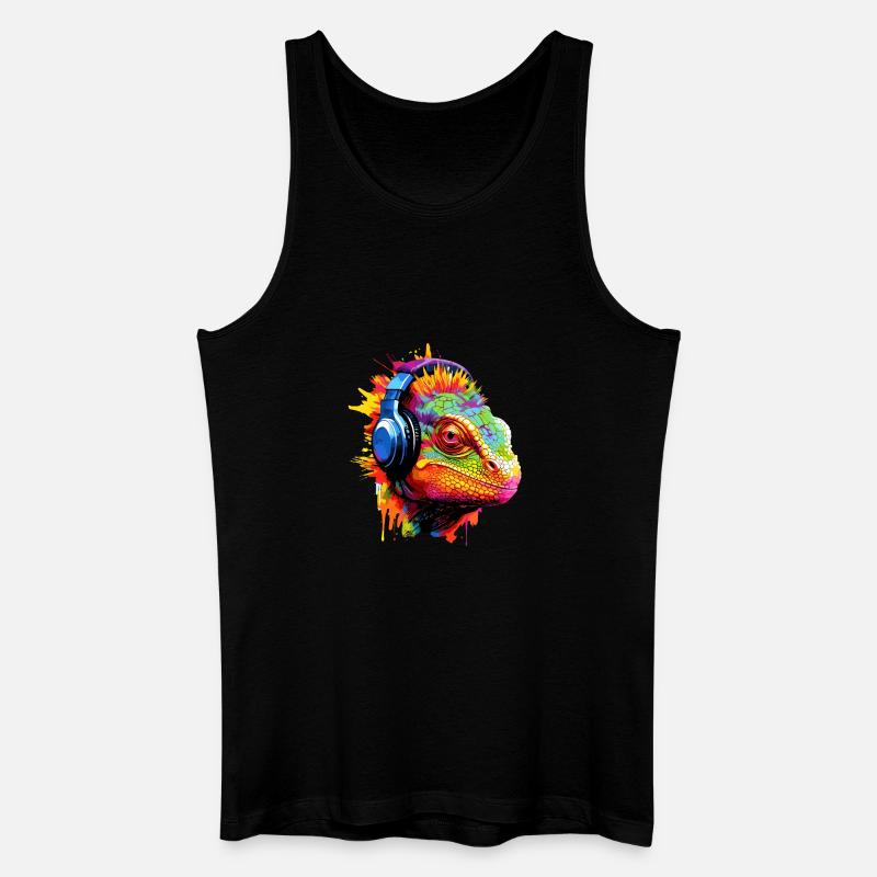 Chamäleon mit Kopfhörer Musik Chamäleons - Männer Bio Tank Top - Schwarz