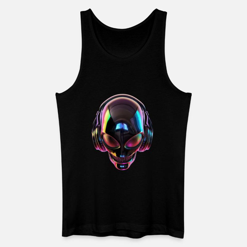 Schwarzer Alien-Kopf mit Kopfhörern - Männer Bio Tank Top - Schwarz