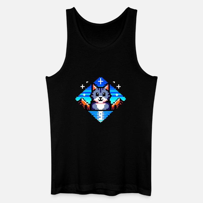 Pixel Cat - Männer Bio Tank Top - Schwarz