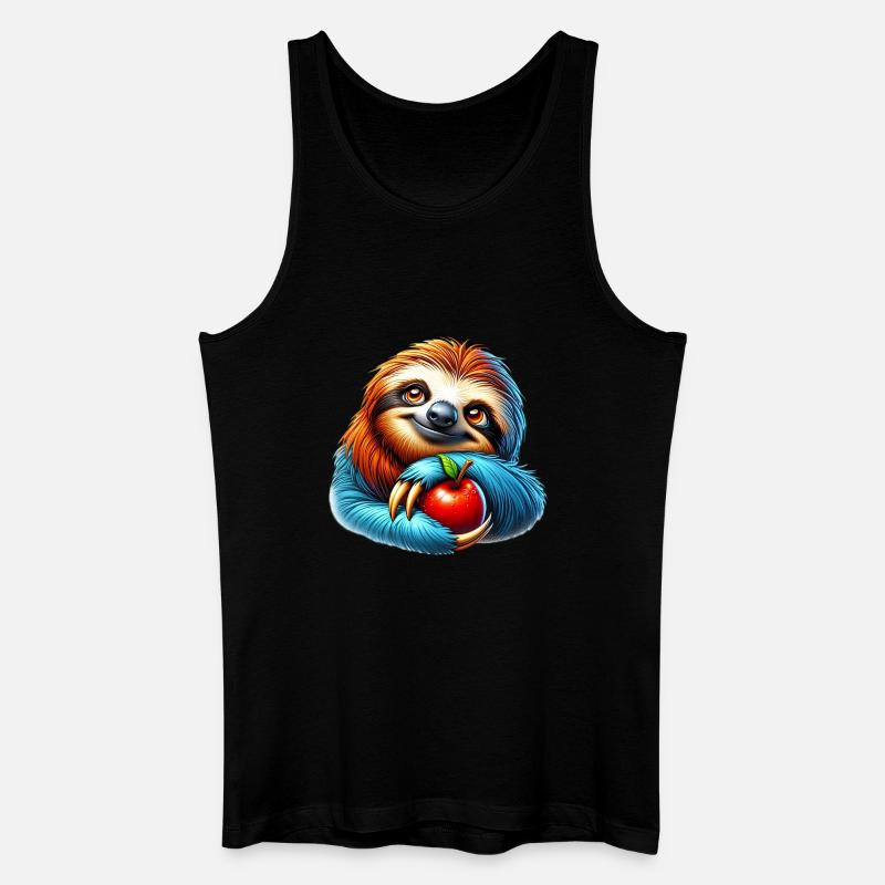 Faultier mit rotem Apfel - Männer Bio Tank Top - Schwarz