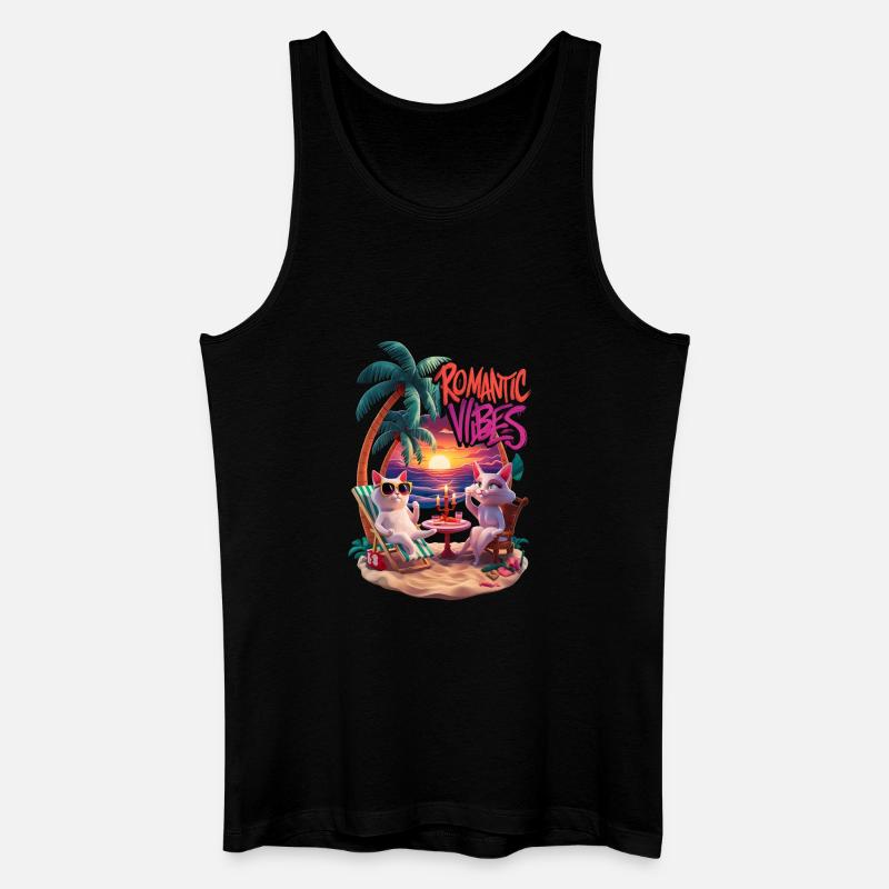 Romantischer Strandkater - Männer Bio Tank Top - Schwarz