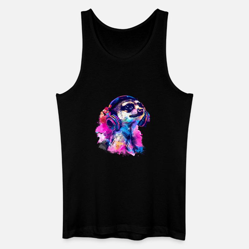 Erdmännchen Erdhündchen Scharrtier mit Kopfhörer - Männer Bio Tank Top - Schwarz
