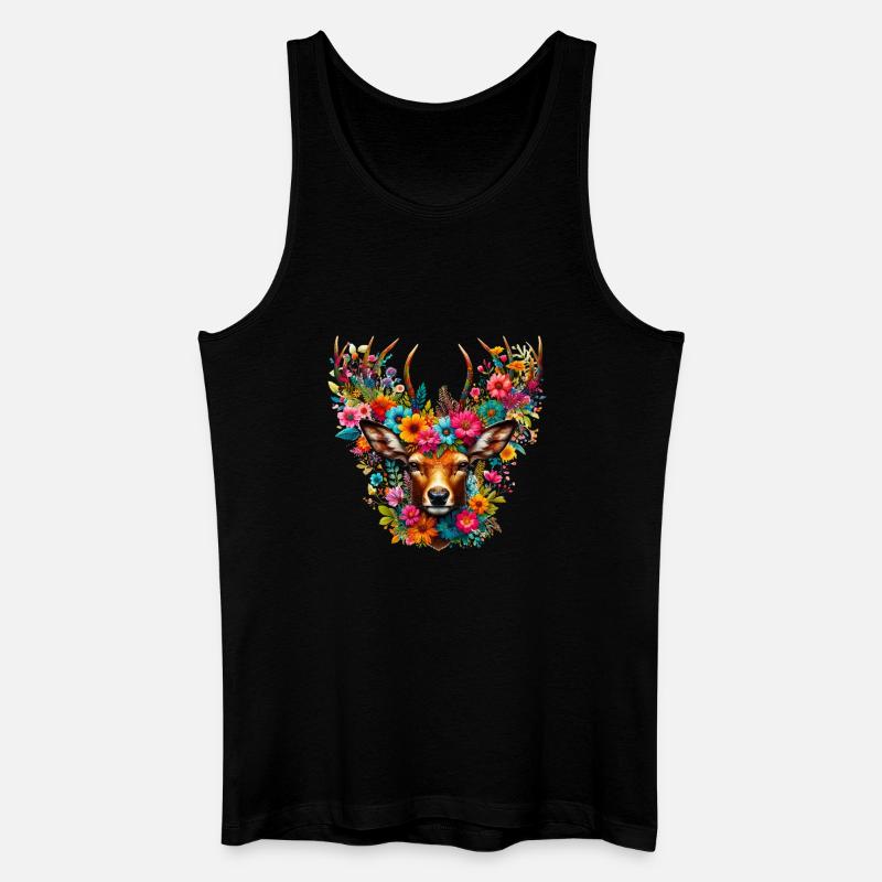 Hirsch mit Blumen geschmückt - Männer Bio Tank Top - Schwarz