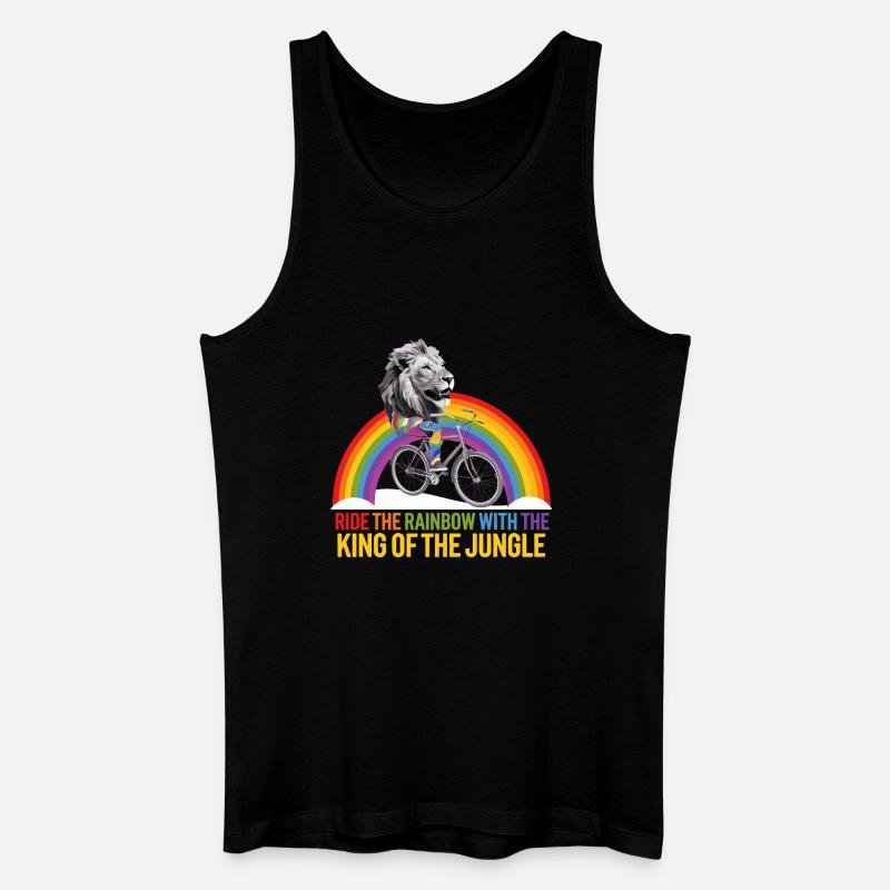 Löwe reitet Regenbogen mit Dschungeltext - Männer Bio Tank Top - Schwarz