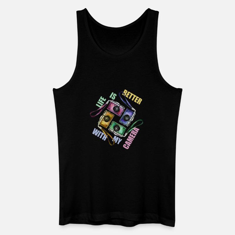 Life is better with my camera - Männer Bio Tank Top - Schwarz