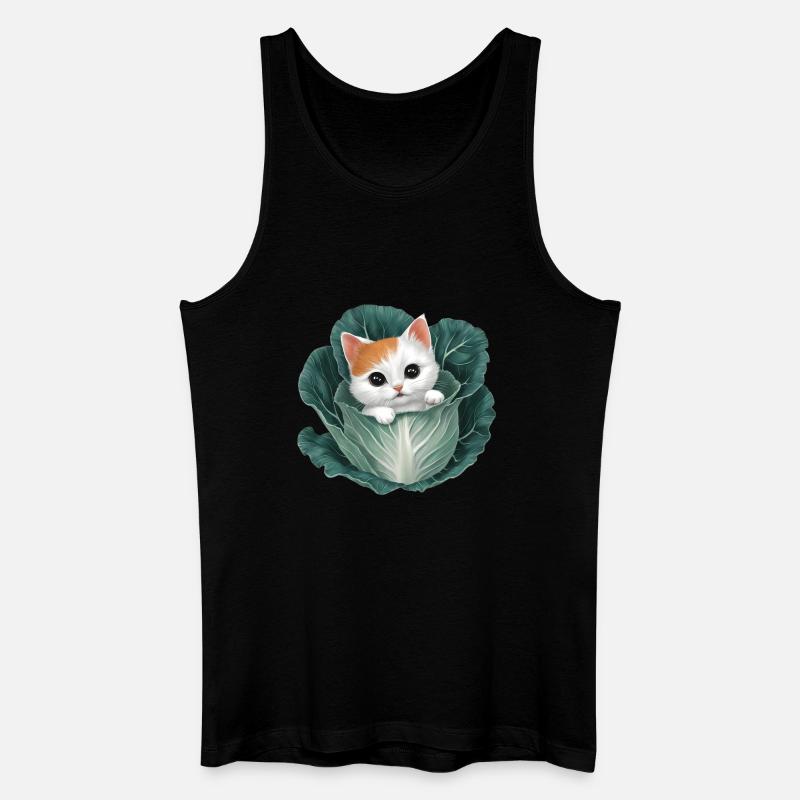 Kätzchen lugt aus Kohlblatt - Männer Bio Tank Top - Schwarz