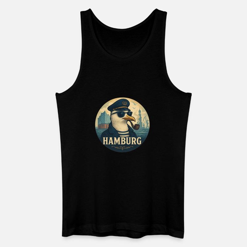 Captain Möwe – Hamburg Style - Männer Bio Tank Top - Schwarz
