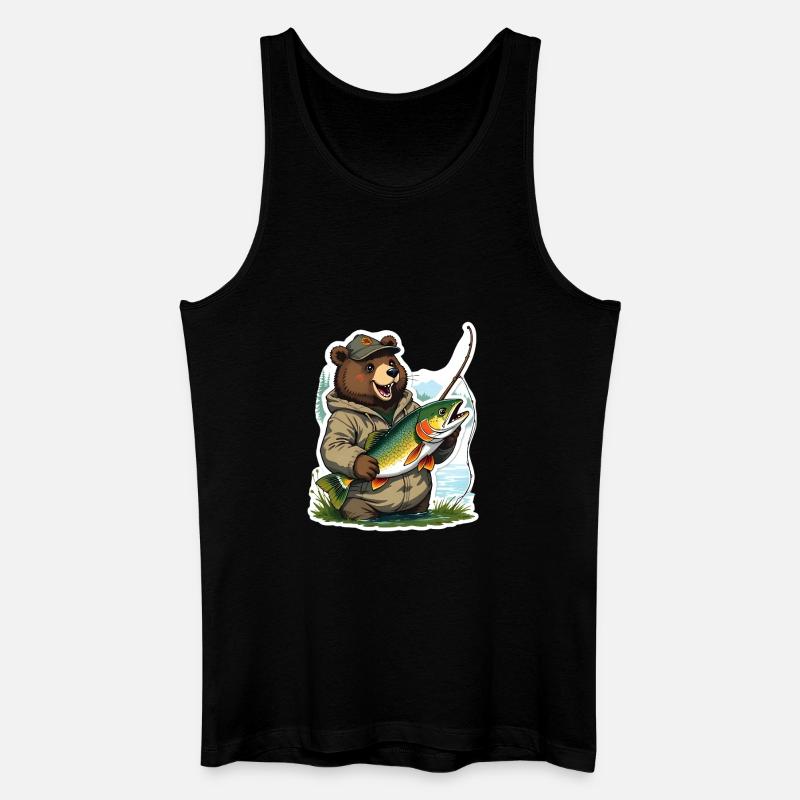Anglerbär mit Forelle - Männer Bio Tank Top - Schwarz