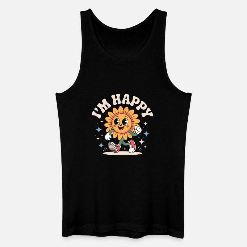 Retro Glückliche Sonnenblume - Männer Bio Tank Top - Schwarz