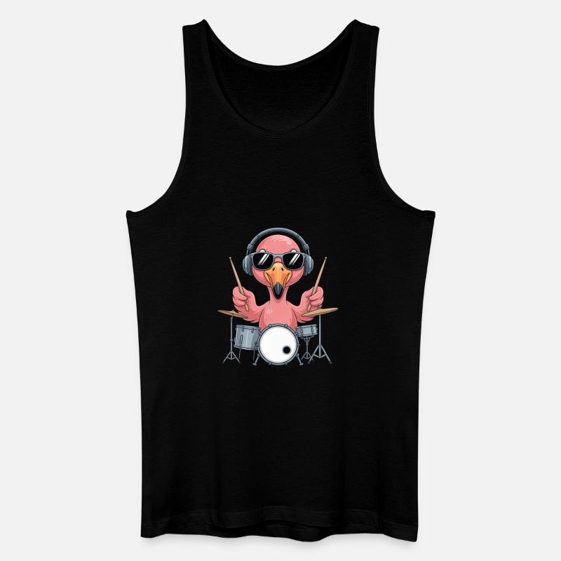 Flamingo Schlagzeuger Mit Kopfhörern - Männer Bio Tank Top - Schwarz