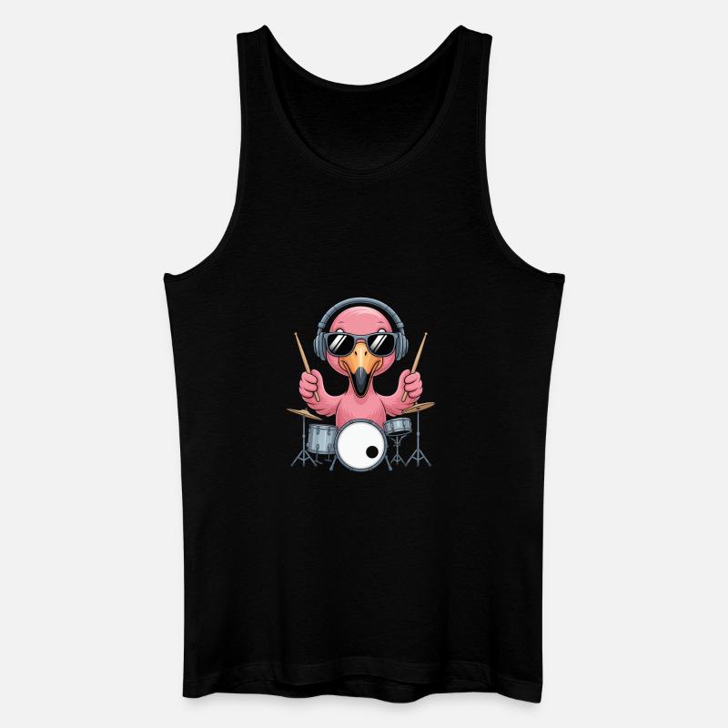 Flamingo Drummer Mit Kopfhörer Und Sonnenbrille - Männer Bio Tank Top - Schwarz