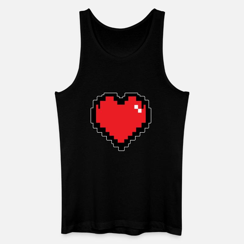 Retro Rotes Pixelherz - Männer Bio Tank Top - Schwarz