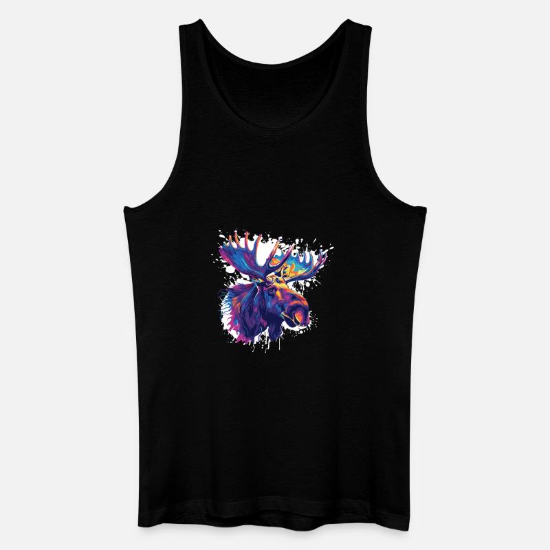 Bunter Elch Kopf Farbexplosion - Männer Bio Tank Top - Schwarz