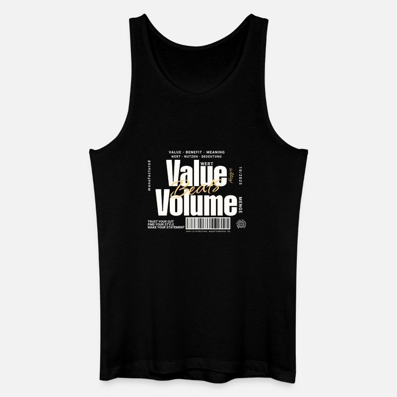 Value Beats Volume – Statement Design (Dunkel) - Männer Bio Tank Top - Schwarz
