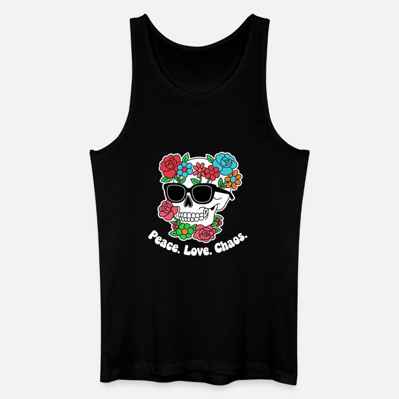 Blumen-Skull mit Sonnenbrille - Männer Bio Tank Top - Schwarz