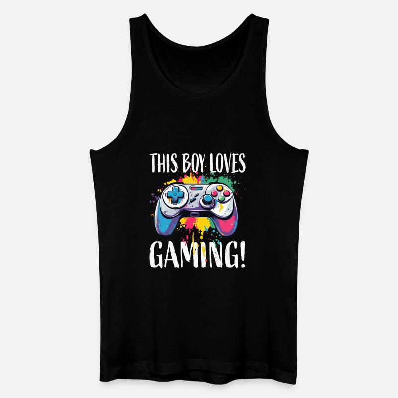 Junge liebt Gaming – bunte Controller-Splash - Männer Bio Tank Top - Schwarz