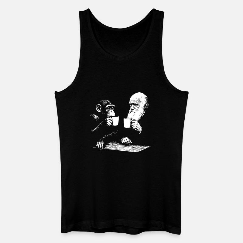Darwin and monkey drinking Coffee - Men’s Organic Tank Top - black