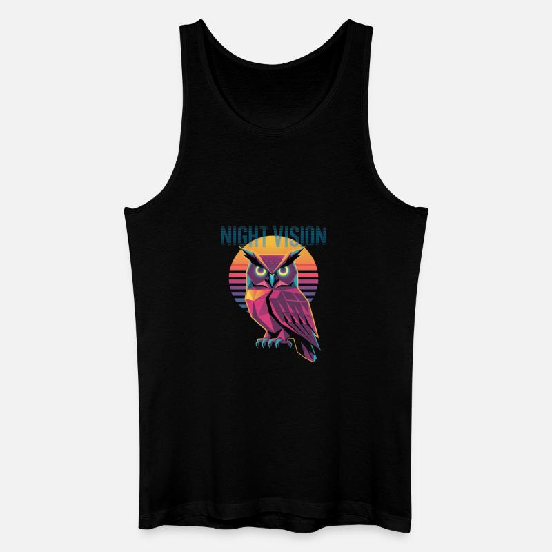 Night Vision Eule Retro Synthwave Sunset - Männer Bio Tank Top - Schwarz