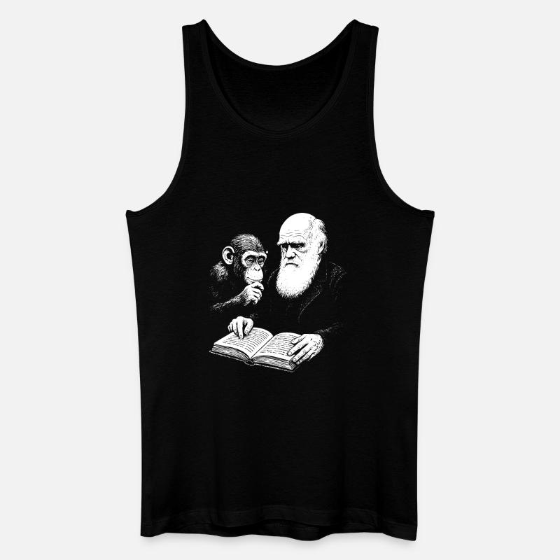 Charles Darwin studying with Monkey  - Men’s Organic Tank Top - black