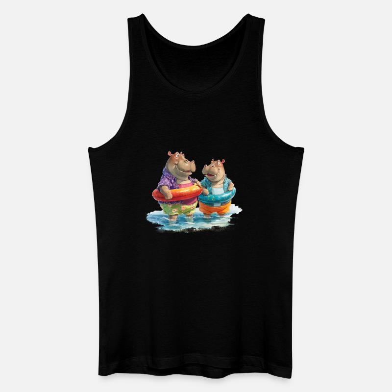 Hippos am Strand mit Schwimmreifen - Männer Bio Tank Top - Schwarz