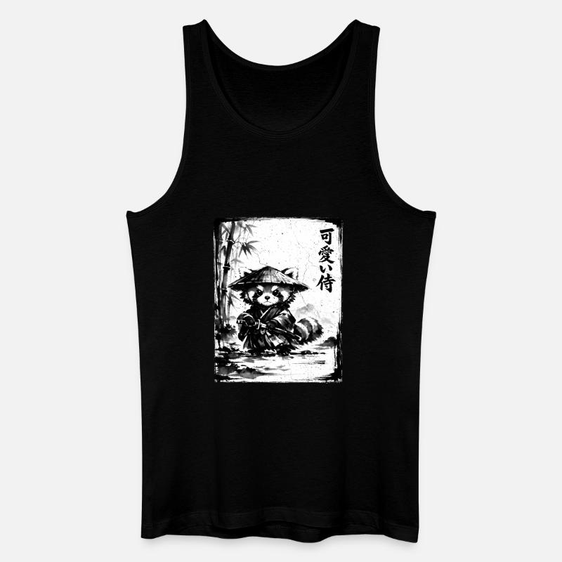 Samurai Roter Panda Sumi-e Tuschezeichnung - Männer Bio Tank Top - Schwarz