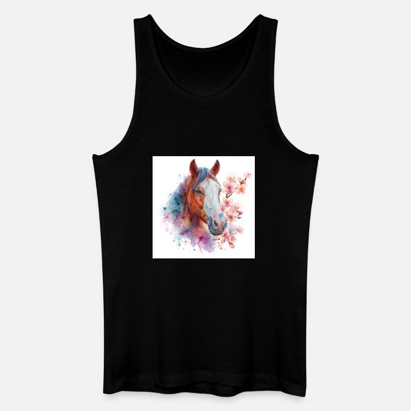 Aquarellpferd mit Blüten - Männer Bio Tank Top - Schwarz