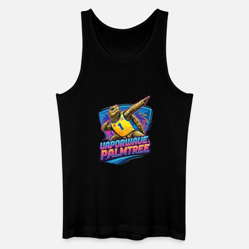 Neon Surf-Turtle Palmtree - Männer Bio Tank Top - Schwarz