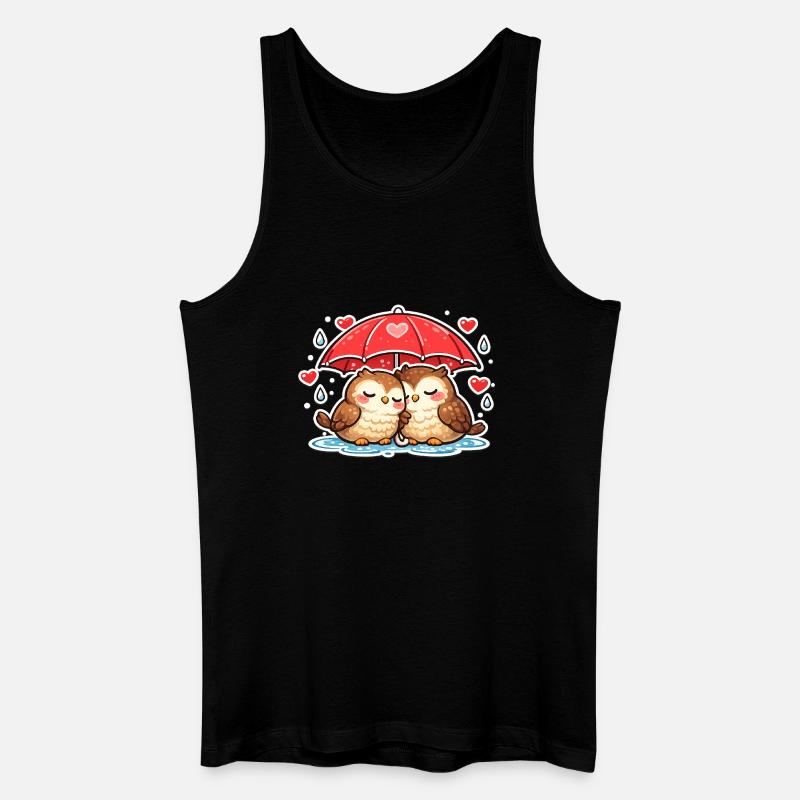 Kuschelige Eulen unter rotem Regenschirm - Männer Bio Tank Top - Schwarz