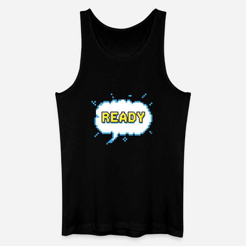 READY Schriftzug im Pixel Comic Look - Männer Bio Tank Top - Schwarz