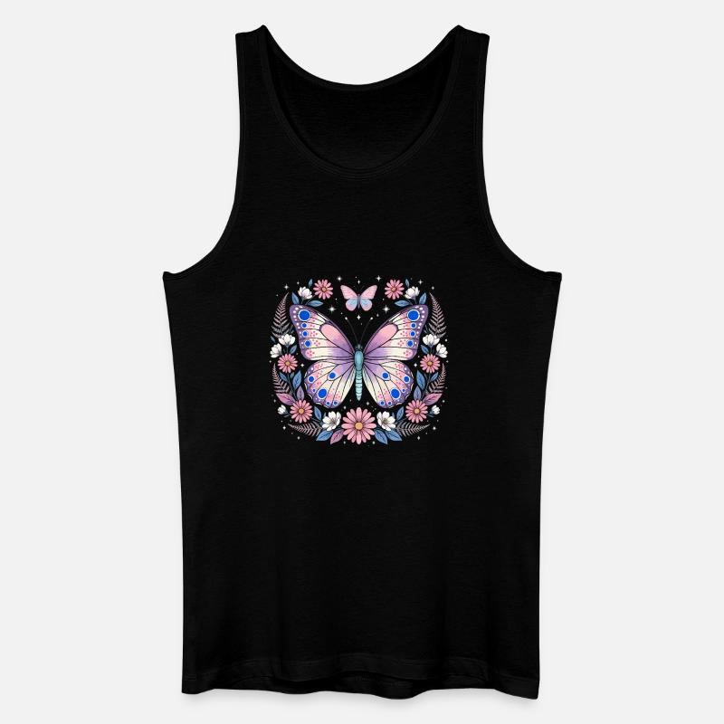 Pastellschmetterling im Blütenkranz - Männer Bio Tank Top - Schwarz