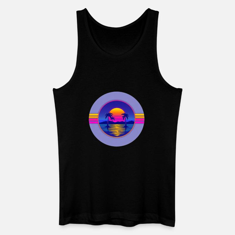 Sunset Neon Palms Circle - Männer Bio Tank Top - Schwarz