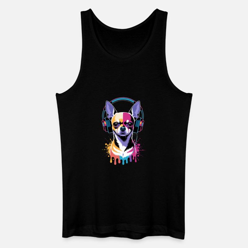 Chihuahua mit Kopfhörer - Männer Bio Tank Top - Schwarz