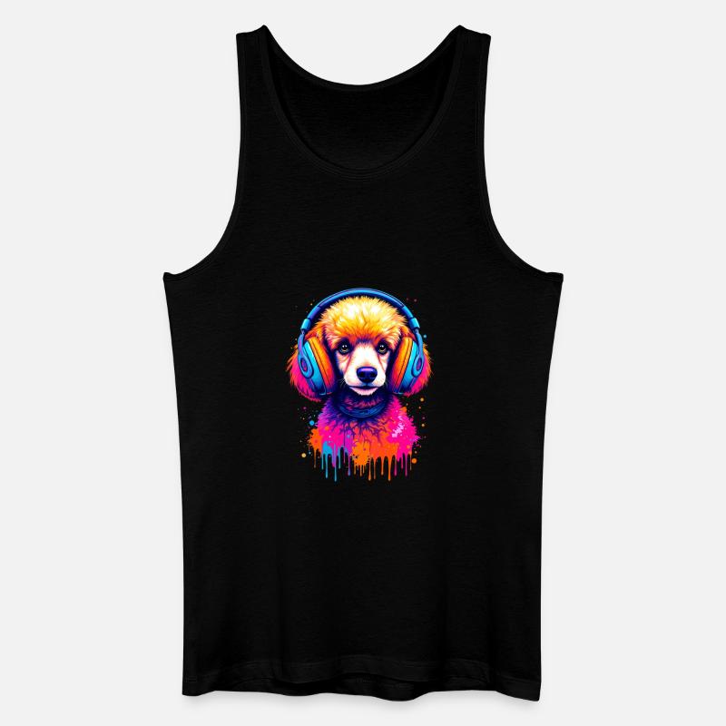 Pudel mit Kopfhörer - Männer Bio Tank Top - Schwarz
