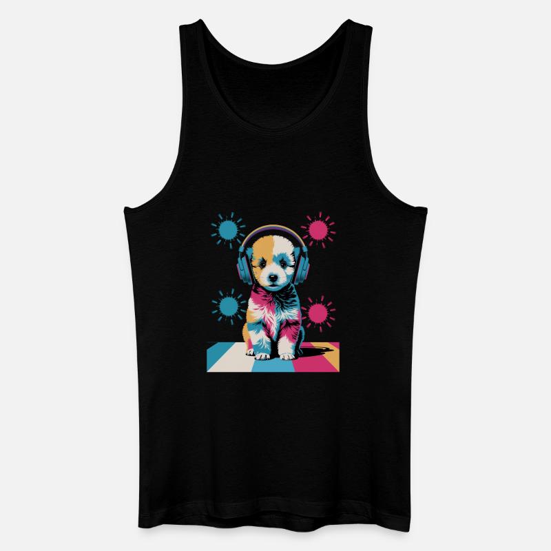 Pudel Welpe mit Kopfhörer - Männer Bio Tank Top - Schwarz