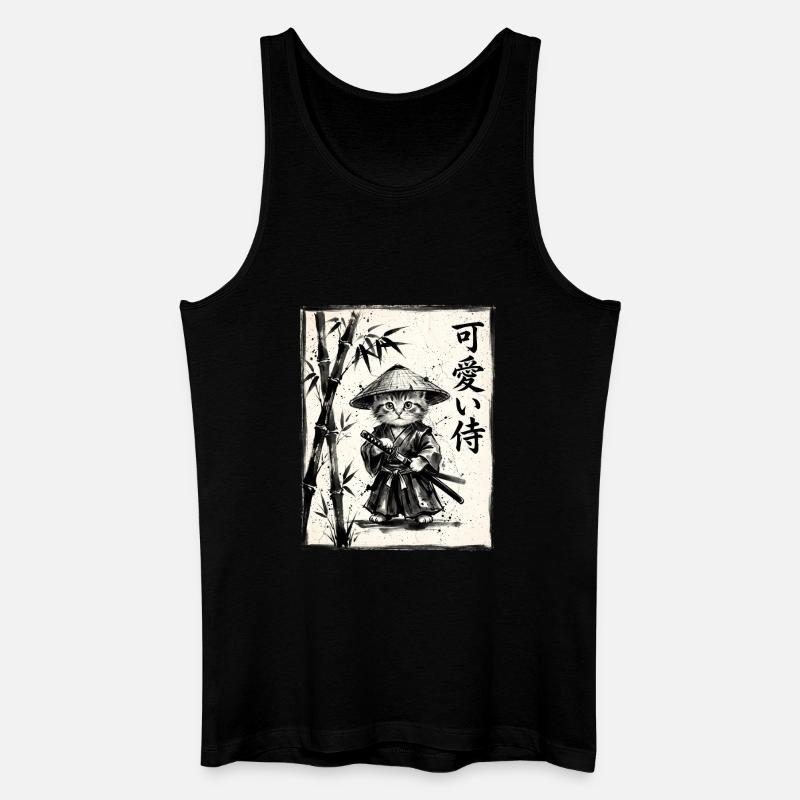 Samurai Cat Sumi-e Ink Drawing - Men’s Organic Tank Top - black