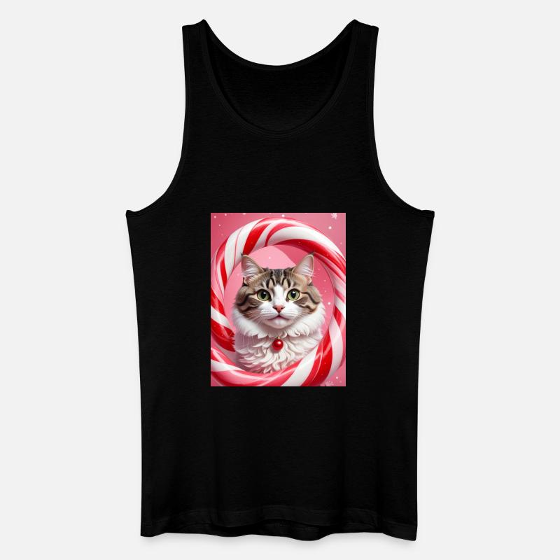 Weihnachtskatze im Süßigkeiten-Ring-Design - Männer Bio Tank Top - Schwarz