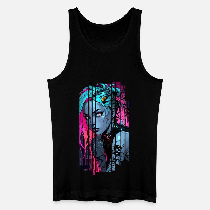 Neonblaues Cyber-Mädchen - Männer Bio Tank Top - Schwarz