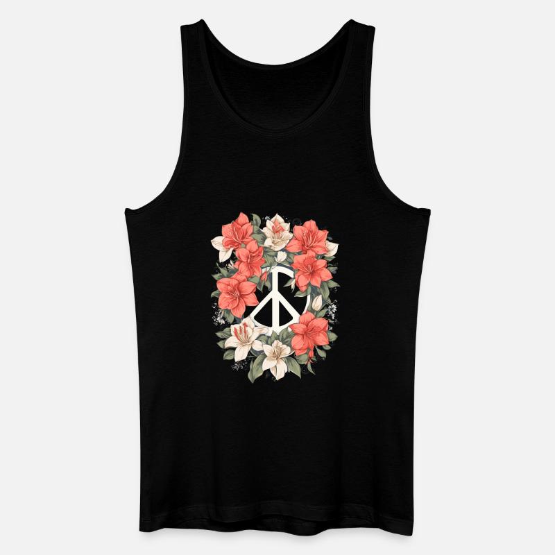 Friedenszeichen mit Blumen - Männer Bio Tank Top - Schwarz