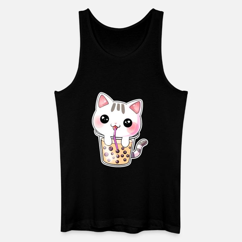 Kawaii Bubble Tea Katze - Männer Bio Tank Top - Schwarz