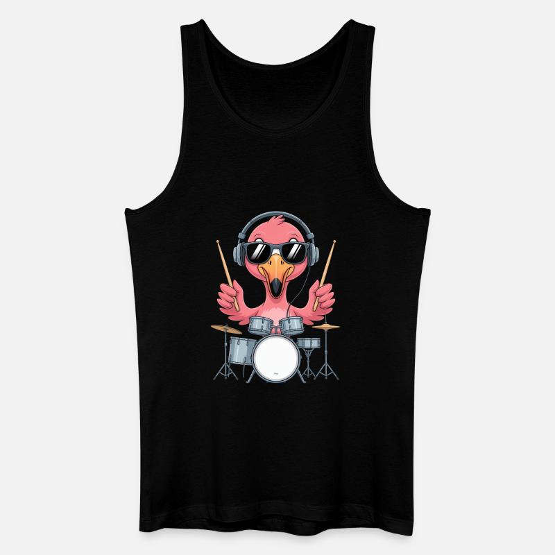 Flamingo Schlagzeuger Mit Kopfhörern - Männer Bio Tank Top - Schwarz
