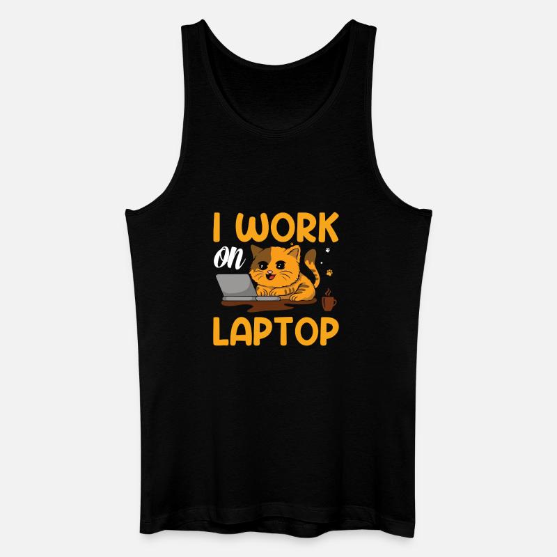 Cat work on laptop - Männer Bio Tank Top - Schwarz