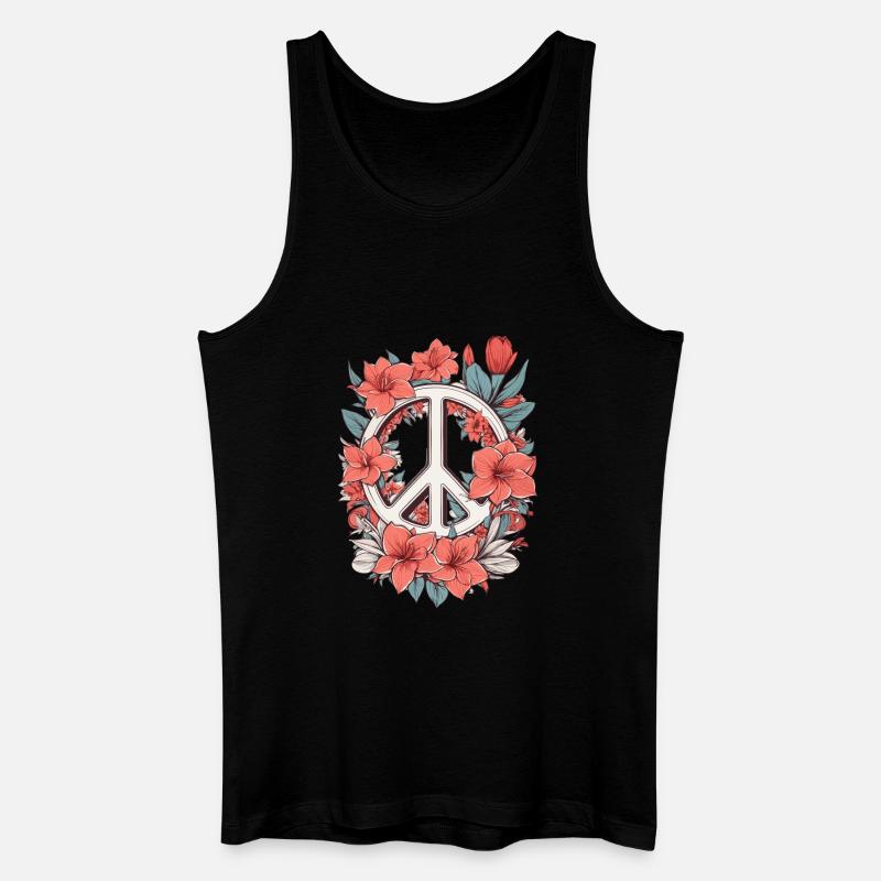 Friedenszeichen mit Blumen - Männer Bio Tank Top - Schwarz