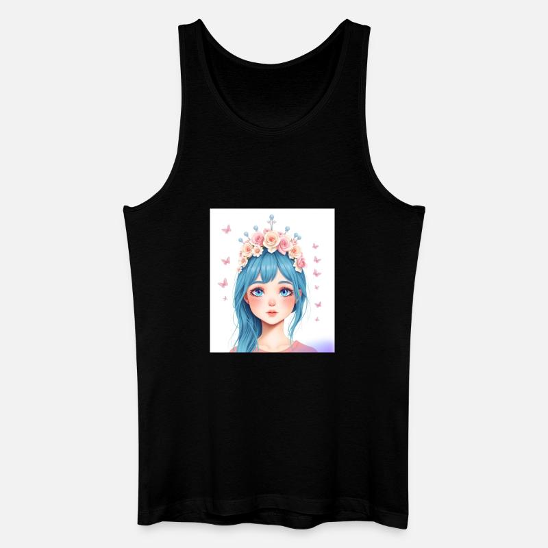 Blauhaar Mädchen mit Blumenkranz - Männer Bio Tank Top - Schwarz