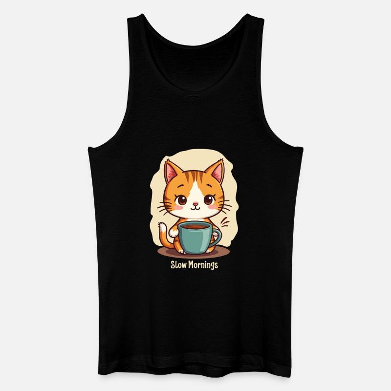 Langsame Morgenkatze mit Kaffee - Männer Bio Tank Top - Schwarz