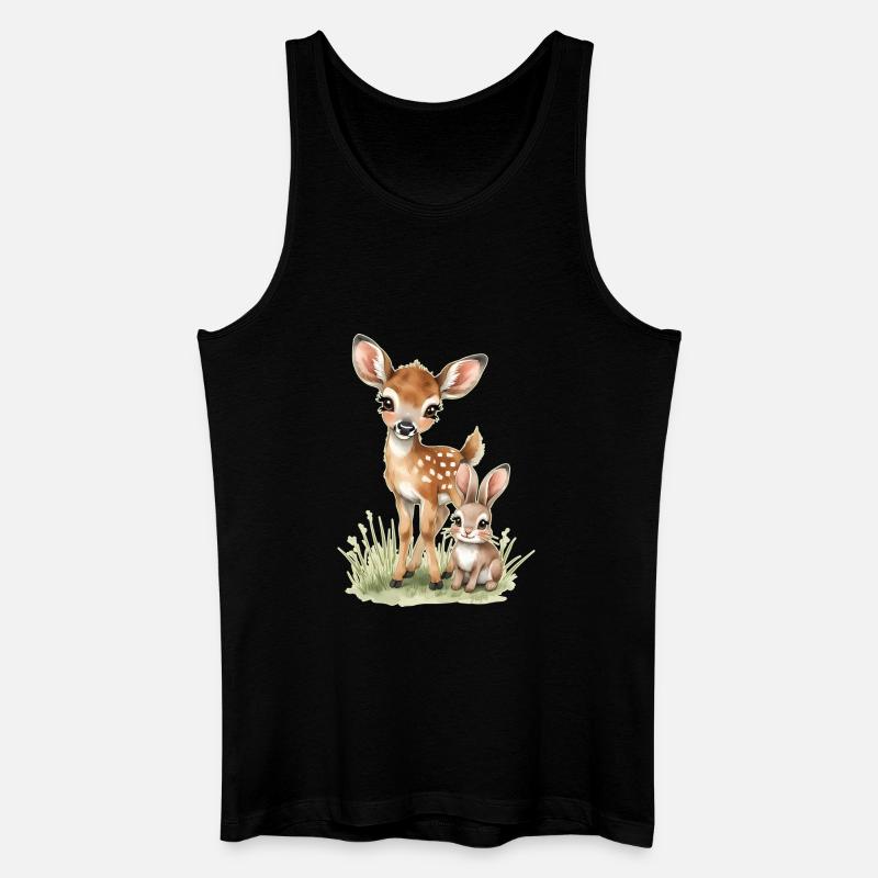 🦌🐰Rehkitz und Tender Bunny – Illustration - Männer Bio Tank Top - Schwarz