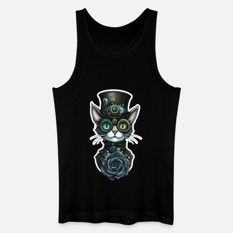 Steampunk Katze schwarze Rose Gothic - Männer Bio Tank Top - Schwarz