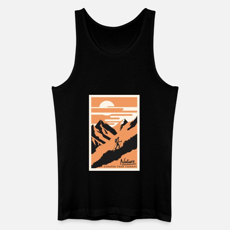 Nature Is Cheaper Than Therapy Mountains Hiking - Männer Bio Tank Top - Schwarz
